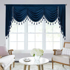 Navy Blue Waterfall Velvet Curtain Valances W79 inches, 1 Panel | Super Soft Velvet Fabric, Waterfall Swag Valances for Kitchen, Living Room, Extra Wide Room Divider Curtains for Dining Room