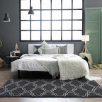 Chicrug Shag Geometric Modern Runner Rug for Bedroom, 2x6 Feet Memory Foam Indoor Hallway Runner Carpet, Fluffy Rug for Living Room Bedside Room Decor for Family, Dark Grey/White