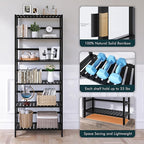 Bamboo Bookshelf, 6-Tier Tall Open Bookcase with Adjustable Shelves, Floor Standing Storage Shelf Unit for Living Room Bathroom Home Office, Black