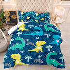 NINENINE Dark Blue Dinosaur Comforter Sets,Full Bedding Sets for Boys,Dinosaur Comforter Sets for Kids,Cartoon Bedding Sets with 1 Comforter 2Pillowcases