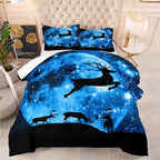 NINENINE Galaxy Deer Comforter Queen Size for Boys Girls Kids,Blue Moonlight Bedding Sets,Outer Space Bedding Set with 1 Comforter 2 Pillowcases