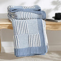 Amélie Home Chenille Knit Throw Blanket for Couch, Checkered Texture Decorative Soft Blanket for Sofa, Bed & Living Room, 50"x60", Blue & White