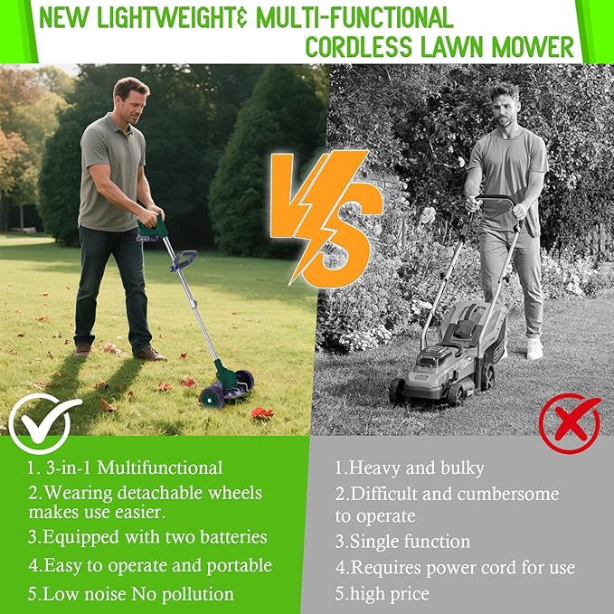 Weed Wacker Cordless Adjustable Weed Eaters 3 in 1 Electric String Trimmer Lawn with Two Battery with Charger Comes with Multiple Blades for Yard,Green,Garden(Green)