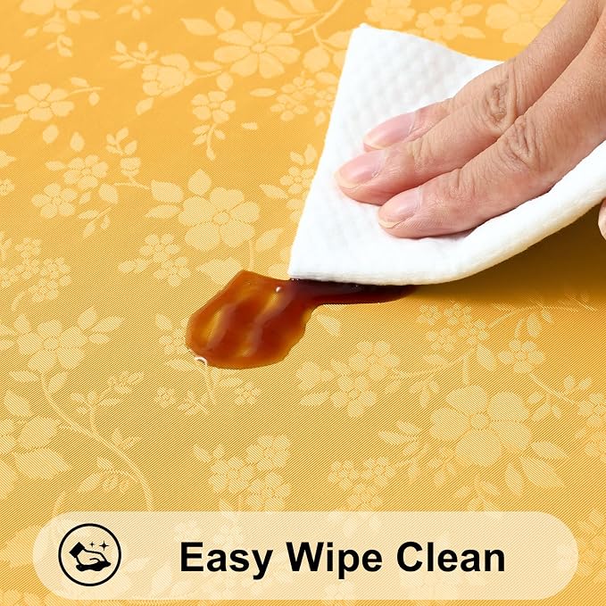 Smiry Rectangle Waterproof Heavy Duty Vinyl Tablecloths, 52 x 70 Inch | Wipeable Washable Floral Embossed Table Cover for Kitchen and Dining Room, Indoor & Outdoor Use, Mustard Yellow
