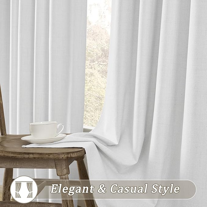 RAIN CITY Snow White Large Curtains 70 x 102 inch for Living Room Sliding Door 2 Panel Sets Back Tab Room Divider Pleated Linen Track Drapes for Bedroom Dining Room Farm House Cottage