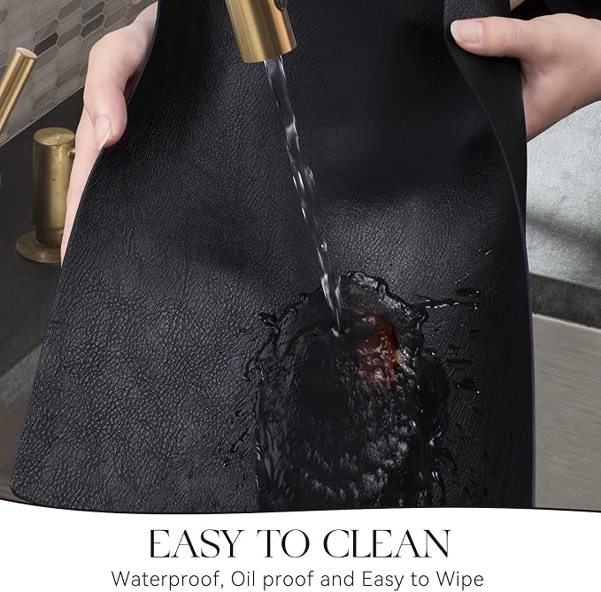 MOSAYT Vinyl Placemats Set of 12-12 X 17 Inch - Faux Leather 100% Waterproof Oil-Proof Wipeable PU Place Mats, Heat Resistant Reversible Table Mats for Kitchen, Dining, Outdoor, Black