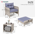 Pamapic 5 Pieces Wicker Patio Furniture Set Outdoor Patio Chairs with Ottomans Conversation Furniture with coffetable for Poorside Garden Balcony(Purple Cushion + Grey Ratten)…