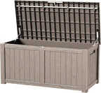 120 Outdoor Storage Box, Waterproof Resin Deck Box for Indoor & Outdoor Use, Lockable Storage Bench with Piston Hinge, Storage Bin for Patio Cushions, Garden Tools, Package Delivery, Grey