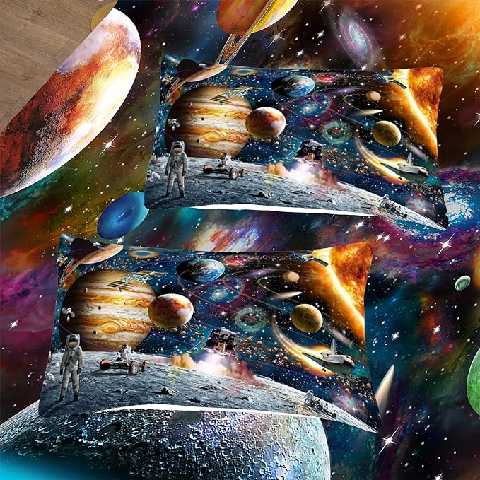 Tailor Shop Universe Galaxy Comforter Set for Girls Boys Kids Galaxy The Planet The Earth Astronaut Stars Outer Space Bedding Set Twin Size with 1 Comforter 1 Pillowcase