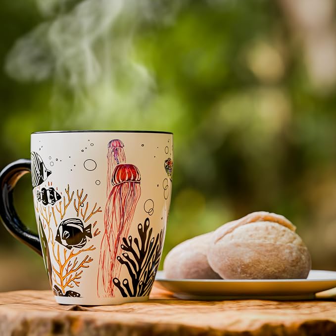 Color Changing Sea Turtle Coffee Mug 12oz – Heat Sensitive Ceramic Cup with Ocean Reef & Coral Design, Coastal Beach Theme Mug, Unique Christmas Holiday Birthday Gift for Turtle Lovers, Men & Women