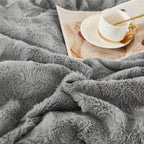 Andency Gray Fleece Comforter Set Full, 3 Pieces Fluffy Fuzzy Faux Fur Bedding Comforter Set, Plush Shaggy Warm Sherpa Bed Comforter Sets for Winter