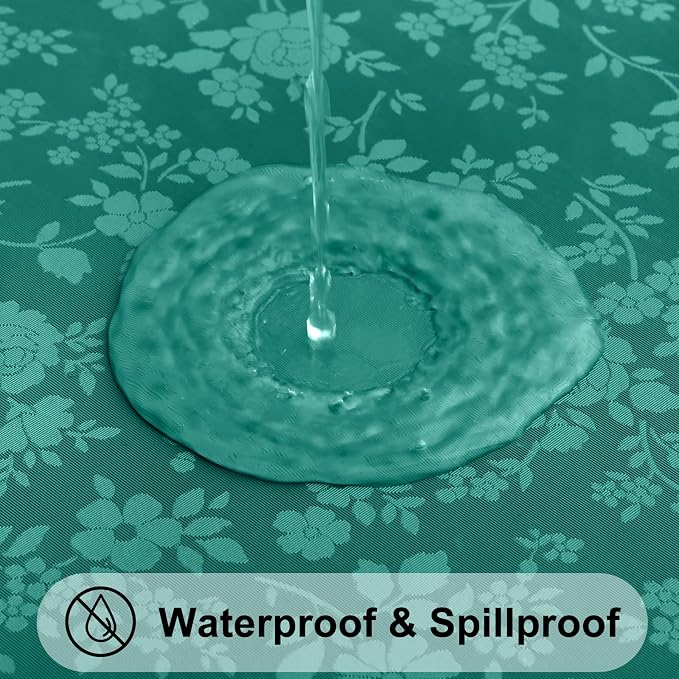 Smiry Rectangle Waterproof Heavy Duty Vinyl Tablecloths, 60 x 102 Inch | Wipeable Washable Floral Embossed Table Cover for Kitchen and Dining Room, Indoor & Outdoor Use, Christmas Green