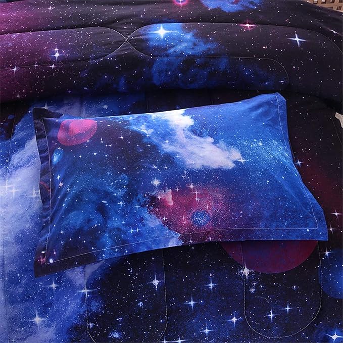 A Nice Night Galaxy Bedding Sets Outer Space Comforter 3D Printed Space Quilt Set Twin Size,for Children Boy Girl Teen Kids - includes 1 Comforter, 2 Pillow Cases