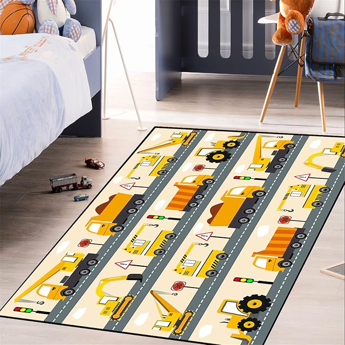 Construction Rug Car Rug Construction Rugs for Boys Room Cartoon Truck Area Rug Construction Play Mat Car Rug for Boys Room Construction Decor for Boys Room 2'5''×4'