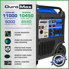 DuroMax XP11000iH 11,000-Watt Dual Fuel Portable Digital Inverter Generator - Gas & Propane, Remote Electric Start, Transfer Switch Ready, RV & Emergency Ready