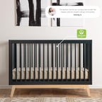 dadada Baby Soho 3-in-1 Convertible Crib to Toddler Bed – Wooden Crib Made in Italy, GREENGUARD Gold Certified Small Baby Crib – Baby-Safe Finish, Modern Design (Black/Natural)