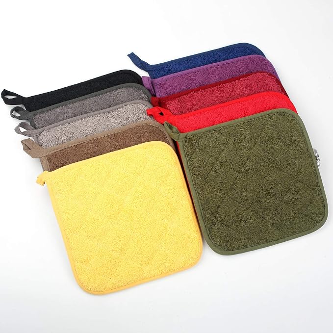 100% Cotton Kitchen Everyday Basic Terry Pot Holder Heat Resistant Coaster Potholder for Cooking and Baking Set of 5 Yellow