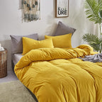 Wellboo Mustard Velvet Comforter Sets Queen Women Turmeric Yellow Fluffy Bedding Comforters Teen Girls Dark Yellow Plush Quilts Soft Warm Winter Flannel Blankets Solid Yellow Luxury Shaggy Crystal Bed