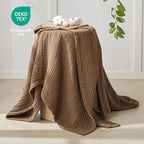 EMME Cotton Muslin Queen Blanket Bed Layering Breathable Gauze Blanket Soft Lightweight Blankets Adults (Brown, 90"x90")