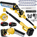 2-in-1 Cordless 6 in Pole Saw for Tree Trimming,15.5 ft Extended Reach Electric Saw with 180° Adjustable Head, Brushless Motor, 2 x 1300 Ah High-Capacity Batteries & Extra Chain