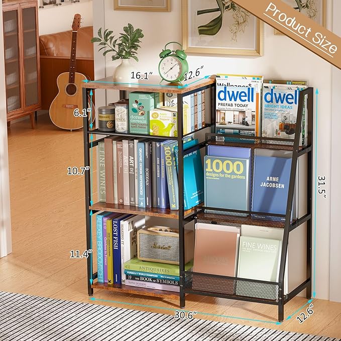 Vintage Bookshelf, Wooden Kids Bookshelf with 3-Tier Ladder Book Display Rack, Small Book Shelf Library Bookcase Storage Organizer, Short Wide Small Bookshelf Bookcase for HomeOffice