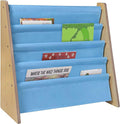 Wildkin Kids Canvas Sling Bookshelf for Boys and Girls, Wooden Design Features Four Fabric Shelves, Keep Bedrooms, Playrooms, and Classrooms Organized, an Ideal Kids Bookshelf (Natural w/Sky Blue)