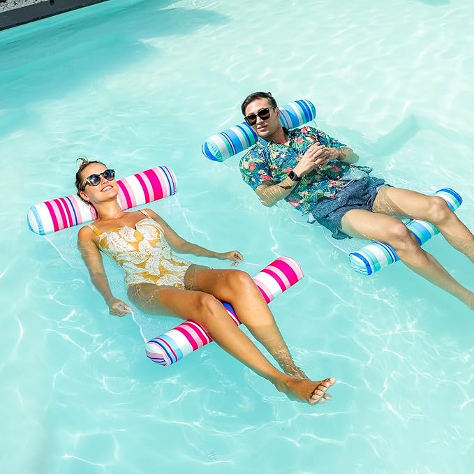 FindUWill 2 Pack Fabric Water Swimming Pool Floats Hammock, XL, Inflatable Multi-Purpose Water Hammocks Floaties (Saddle, Lounge Chair, Hammock, Drifter), Pool Float Lounger for Adults Vacation