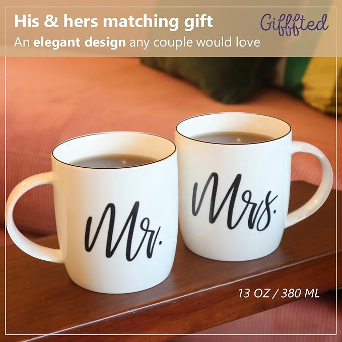 Triple Gifffted Mr and Mrs Coffee Mugs Couples Gifts Ideas for Christmas Wedding Anniversary Engagement Valentines,his Hers Present,husband Wife,him Her,men Women,bride Groom,newlyweds,ceramic 380ml