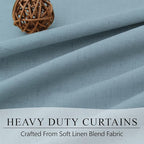 100% Blackout Curtains 90 Inches Long for Living Room 2 Panels Set Light Blocking Heat Darkening Energy Saving Curtain Window Coverings Coastal Beach Linen Farmhouse Drapes Bedroom Stone Blue Chambray