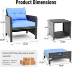 Pamapic 5 Pieces Wicker Patio Furniture Set Outdoor Patio Chairs with Ottomans Conversation Furniture with coffetable for Poorside Garden Balcony(Blue Cushion + Black Rattan)…