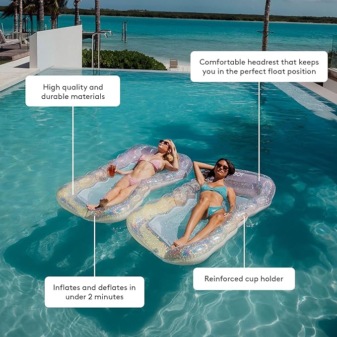 FUNBOY Clear Inflatable Mesh Pool Lounger Mesh Water Hammock with Built-in Pillow 70" Pool Hammock Float for Adults Swimming Pool Accessories & Tanning Pool Lounger Float for Pool Party & Summer