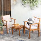 Greesum 3 Piece Bistro Patio Furniture Outdoor Chat Chair Set with Water Resistant Cushions and Coffee Table for Beach Backyard Garden, White