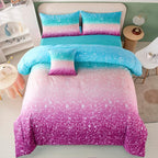 PERFEMET 6Pcs Teal Purple Comforter Set Twin Size, Tie Dye Rainbow Glitter Bed in A Bag, Gradient Pastel Ombre Sparkle Bedding Set for Kids Teens Girls (Blue Teal Purple, Twin)