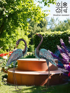 YEAHOME Garden Decor Outdoor Statues, 40"/37" Large Metal Heron Standing Yard Art, Blue Crane Lawn Sculptures Garden Decor for Outside Patio Porch Backyard, Set of 2