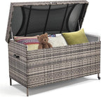 AVAWING 240 Gallon Wicker Deck Box, Outdoor Storage Box with Portable Wheels and Handles, Waterproof Patio Rattan Container for Garden, Balcony, Yard (Grey)