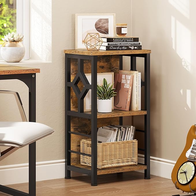 YITAHOME Small Bookshelf, 3 tier Farmhouse Bookshelf with Storage,Short Bookshelf for Small Spaces,Mini Shelf Stand,Open Bookcase for Bedroom Office Bathroom Living Room, Rustic Brown