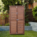 Outdoor Storage Cabinet, Wood Garden Shed, Pool Storage Shed with Lockable Door, Waterproof Roof and 2 Removable Shelves, Vertical Outside Storage Shed for Patio, Backyard, Carbonized Black