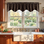 Brown Valance for Windows 52x18 Inch 1 Panel | Solid Velvet Wavy Kitchen Curtains for Small Window, Autumn Traditional Home Decor Window Treatment for Living Room