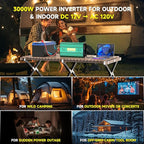 3000 Watt Inverter 12V to 110V/120V 6000W Peak Truck Power Inverter for Vehicles, Modified Sine Wave AC to DC Converter for RV Home with 2 AC Outlets 3.4A USB Port LED Didplay Remote Controller