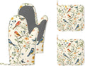 Butterfly Bird Vintage Heat-Resistant Silicone Oven Mitts and Pot Holder 4 Piece Set,Non-Slip Kitchen Oven Gloves for Baking, BBQ, Cooking,Grilling