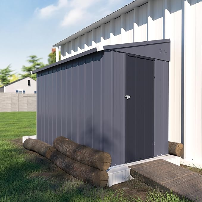 MUPATER Outdoor Storage Shed 4x8 FT, Garden Tool Storage Shed House, Metal Shed Kit for Backyard Lawn with Door and Lock, Grey