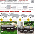 ClawsCover 13Pack Outdoor Seat and Back Cushions Replacement Covers Fit for 7Pieces Wicker Rattan Patio Furniture Set Sectional Couch with Dining Table and Ottoman,Gray-Include Cover Only