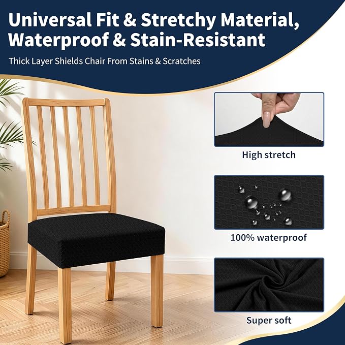 BIETYONE Waterproof Dining Chair Covers, Stretch Seat Protector, Washable | 4 Pack, Waterproof, Spill Resistant, Washable, Stretch Fit, Easy Clean Chair Protector