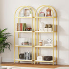 Yusong Bookshelf 4 Tier Arched Bookcase, 71.3" Tall Industrial Open Book Shelves for Living Room, Modern Freestanding Display Shelving Storage Rack Metal Frame, Office, Bedroom,Gold White