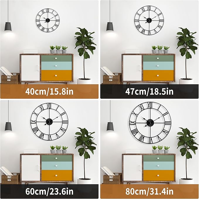 Large Wall Clock For Living Room Decor - 80cm/ 32 Inches Nearly Silent Non-Ticking Metal Wall Clocks Battery Operated, Vintage Decorative Modern Wall Clock For Bedroom, Office, Farmhouse Decor
