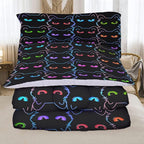 Sunnycitron Cartoon Cat Bedding Full size Black Cat Comforter Gradient Line Bedding set 3D Neon Cat Comforter Cute Cat Bed Set Black Cat Quilt set for Teens Kids Boys Girls Adults