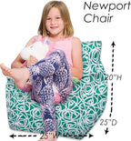 Posh Creations Structured Comfy Bean Bag Chair for Gaming, Reading, and Watching TV, Newport Chair, Canvas - Roses Mint