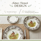 Spode Woodland Pheasant Luncheon Plate - 9" Fine Earthenware Plate with British Flowers Border, Rustic Game Bird Design - Dishwasher, Microwave, Oven & Freezer Safe - Made in England (Pack of 2)