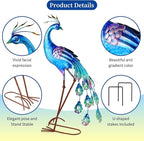 chisheen Metal Peacock Statue Garden Decor Yard Art Decoration Outdoor Sculpture,Set of 2,Housewarming Birthday for Women Mom