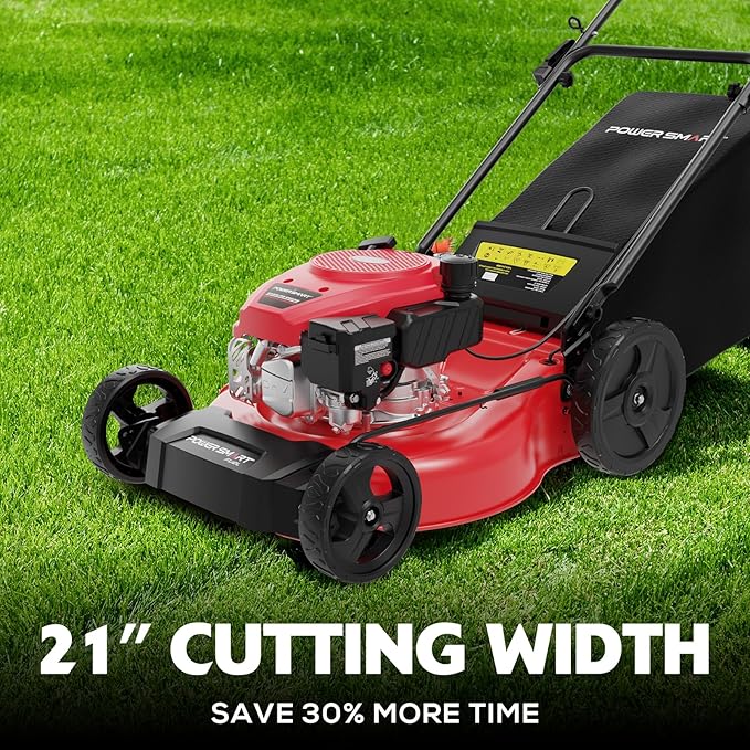 PowerSmart Self Propelled Gas Lawn Mower, 21-Inch with 170cc 4-Cycle OHV Engine 2-in-1 Rear-Wheel Drive Lawnmower with Bagging